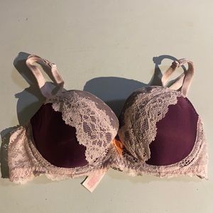 32C Dream Angels Demi Maroon and Pink Bra